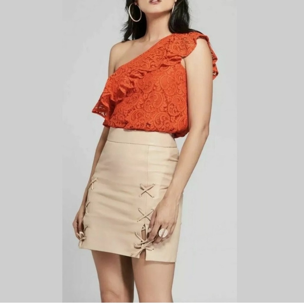 Marciano One Shoulder Lace Ruffle Top